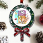 Flower Leaves Foliage Grass Doodle Metal X Mas Lollipop with Crystal Ornament Front