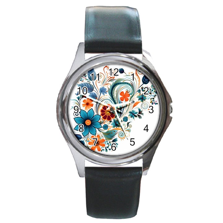 Flowers Scrapbook Decorate Round Metal Watch