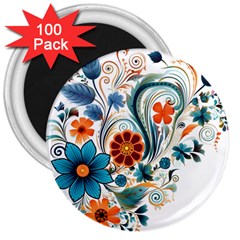 Flowers Scrapbook Decorate 3  Magnets (100 Pack) by Grandong