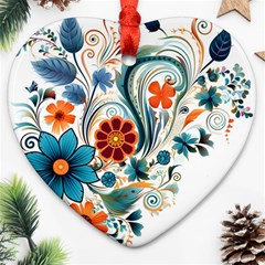 Flowers Scrapbook Decorate Heart Ornament (two Sides) by Grandong