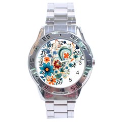 Flowers Scrapbook Decorate Stainless Steel Analogue Watch