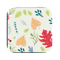 Leaves Plants Background Branches Square Metal Box (black) by Grandong