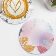 Plants Leaves Wallpaper Background Uv Print Round Tile Coaster by Grandong