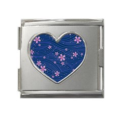 Flowers Floral Background Mega Link Heart Italian Charm (18mm)