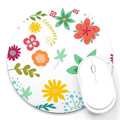 Flowers Leaves Background Floral Round Mousepad by Grandong