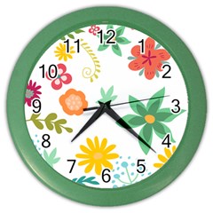 Flowers Leaves Background Floral Color Wall Clock by Grandong