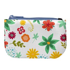 Flowers Leaves Background Floral Large Coin Purse