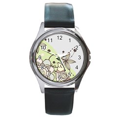 Flowers Bird Floral Floral Design Round Metal Watch by Grandong