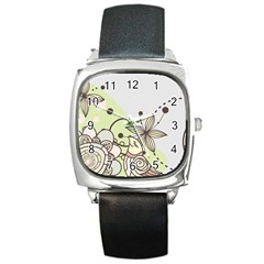 Flowers Bird Floral Floral Design Square Metal Watch by Grandong