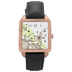 Flowers Bird Floral Floral Design Rose Gold Leather Watch  by Grandong