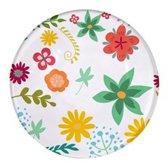 Flowers Leaves Background Floral Round Glass Fridge Magnet (4 Pack) by Grandong