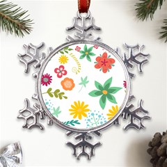 Flowers Leaves Background Floral Metal Large Snowflake Ornament by Grandong