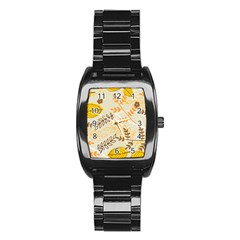 Leaves Flowers Background Pattern Stainless Steel Barrel Watch by Grandong