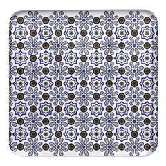 Flower Branch Corolla Wreath Lease Pattern Square Glass Fridge Magnet (4 Pack) by Grandong