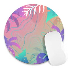 Palm Trees Leaves Plants Tropical Round Mousepad by Grandong