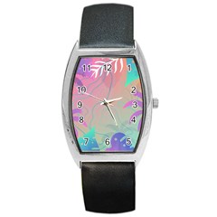 Palm Trees Leaves Plants Tropical Barrel Style Metal Watch by Grandong