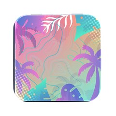 Palm Trees Leaves Plants Tropical Square Metal Box (black) by Grandong