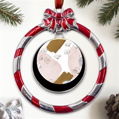 Flower Branch Corolla Wreath Metal Red Ribbon Round Ornament by Grandong