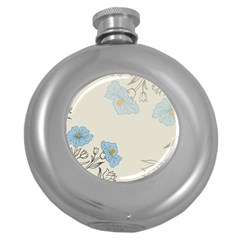 Digital Paper Flowers Background Round Hip Flask (5 Oz) by Grandong