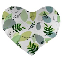 Leaves Foliage Pattern Abstract Large 19  Premium Heart Shape Cushions by Grandong