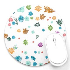 Flower Leaves Background Floral Round Mousepad by Grandong