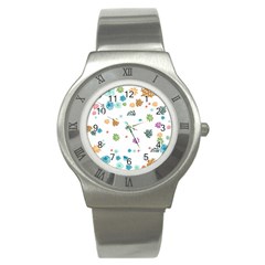 Flower Leaves Background Floral Stainless Steel Watch by Grandong