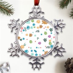 Flower Leaves Background Floral Metal Large Snowflake Ornament by Grandong