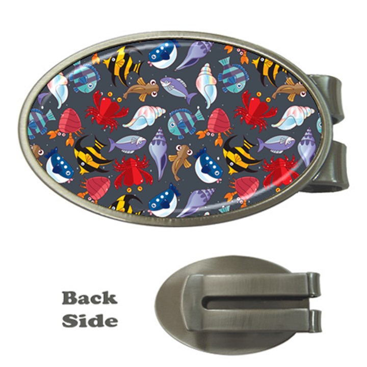 Sea Animals Pattern Wallpaper Fish Money Clips (Oval) 