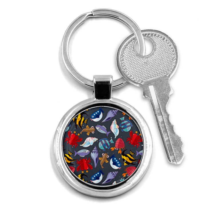 Sea Animals Pattern Wallpaper Fish Key Chain (Round)