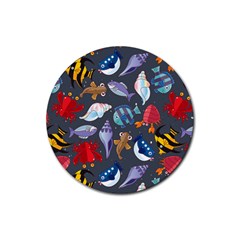 Sea Animals Pattern Wallpaper Fish Rubber Coaster (round) by Grandong