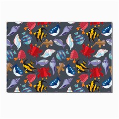 Sea Animals Pattern Wallpaper Fish Postcards 5  X 7  (pkg Of 10) by Grandong