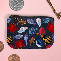 Sea Animals Pattern Wallpaper Fish Mini Coin Purse by Grandong