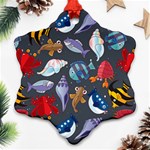 Sea Animals Pattern Wallpaper Fish Snowflake Ornament (Two Sides) Front