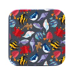 Sea Animals Pattern Wallpaper Fish Square Metal Box (black) by Grandong