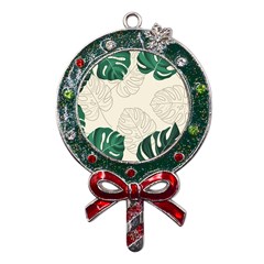 Leaves Monstera Background Metal X mas Lollipop With Crystal Ornament by Grandong