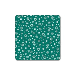 Flowers Floral Background Green Square Magnet by Grandong