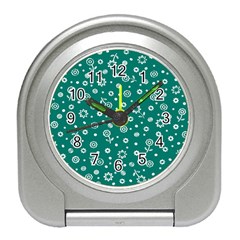 Flowers Floral Background Green Travel Alarm Clock by Grandong