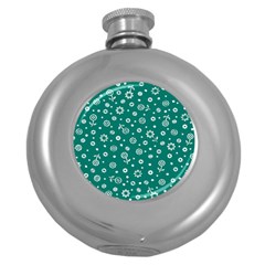 Flowers Floral Background Green Round Hip Flask (5 Oz) by Grandong