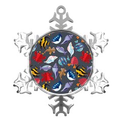 Sea Animals Pattern Wallpaper Fish Metal Small Snowflake Ornament by Grandong