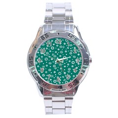 Flowers Floral Background Green Stainless Steel Analogue Watch