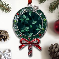 Leaves Foliage Plants Pattern Metal X Mas Lollipop with Crystal Ornament