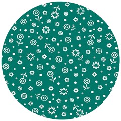 Flowers Floral Background Green Wooden Puzzle Round by Grandong