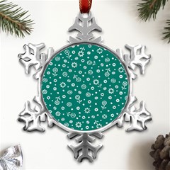 Flowers Floral Background Green Metal Small Snowflake Ornament by Grandong