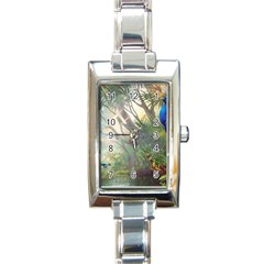 Peafowl Peacock Bird Birds Painting Art Wildlife Rectangle Italian Charm Watch by Sarkoni