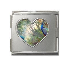 Peafowl Peacock Bird Birds Painting Art Wildlife Mega Link Heart Italian Charm (18mm) by Sarkoni