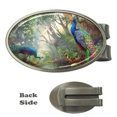 Peafowl Peacock Bird Birds Painting Art Wildlife Money Clips (oval)  by Sarkoni