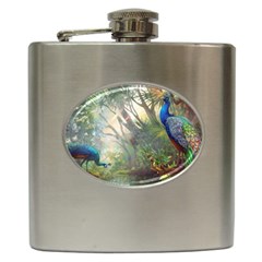 Peafowl Peacock Bird Birds Painting Art Wildlife Hip Flask (6 Oz) by Sarkoni