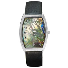 Peafowl Peacock Bird Birds Painting Art Wildlife Barrel Style Metal Watch by Sarkoni