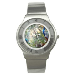 Peafowl Peacock Bird Birds Painting Art Wildlife Stainless Steel Watch by Sarkoni