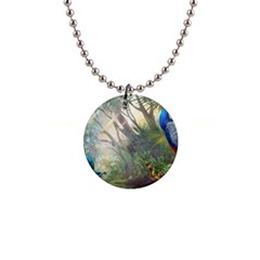 Peafowl Peacock Bird Birds Painting Art Wildlife 1  Button Necklace by Sarkoni